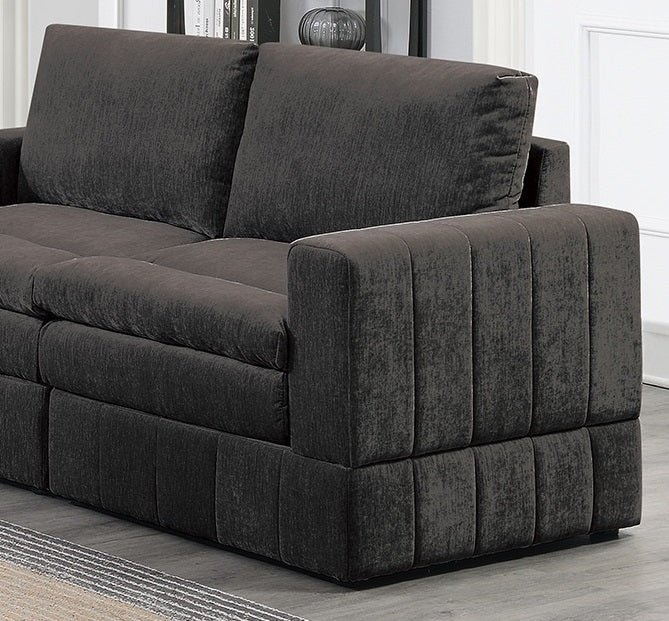 Contemporary 6pc Set Modular Sectional Set 4x One Arm Chair / Wedge 1x Armless Chairs 1x Ottoman Mink Morgan Fabric Plush Living Room Furniture