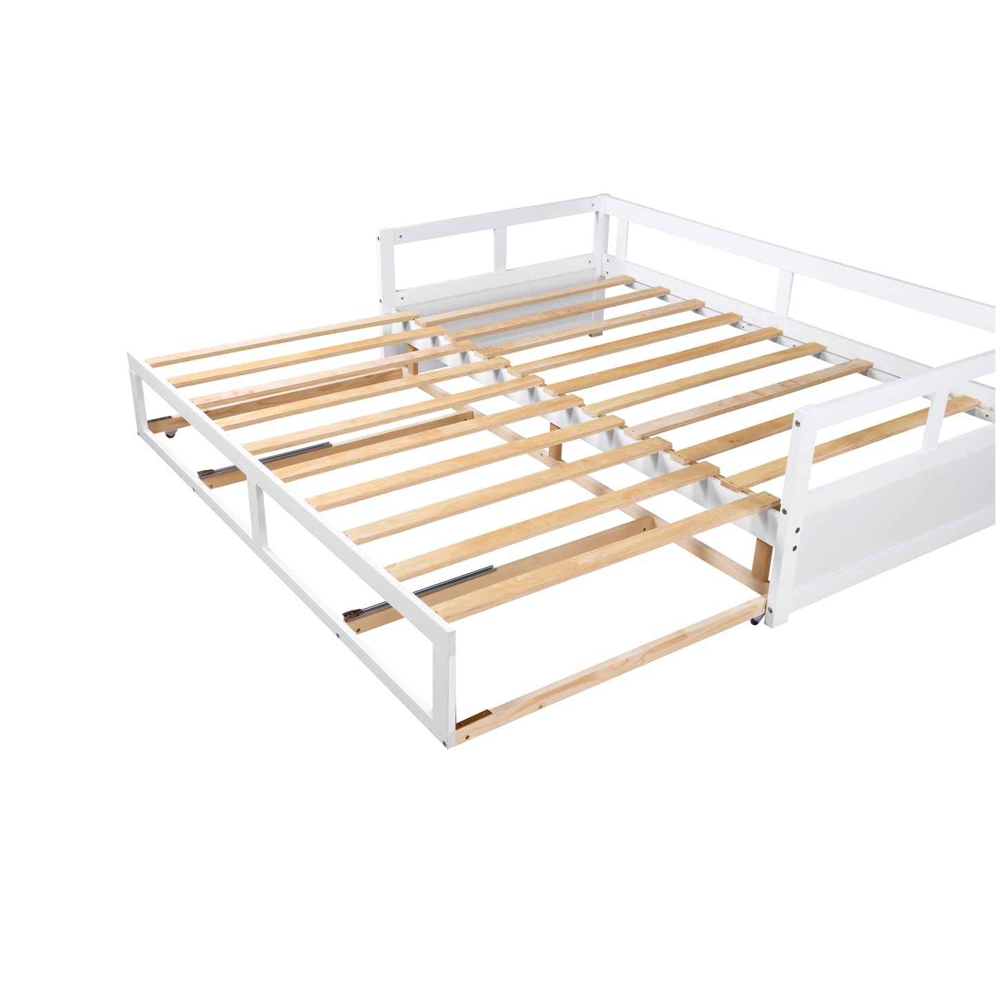 Wooden Daybed with Trundle Bed and Two Storage Drawers, Extendable Bed Daybed,Sofa Bed for Bedroom Living Room,White