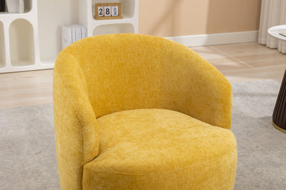 037-Chenille Fabric Swivel Accent Armchair Barrel Chair With Black Powder Coating Metal Ring,Yellow