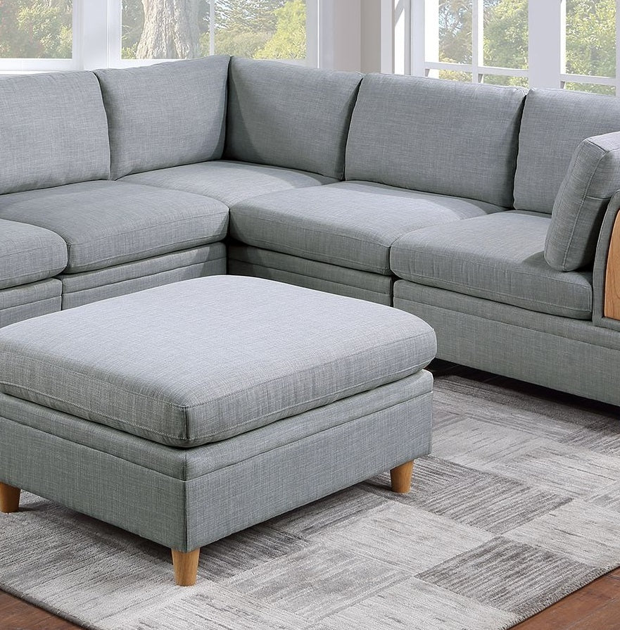 Living Room Furniture 6pc Modular Sofa Set Light Grey Dorris Fabric Couch 3x Corner Wedges 2x Armless Chair And 1x Ottoman