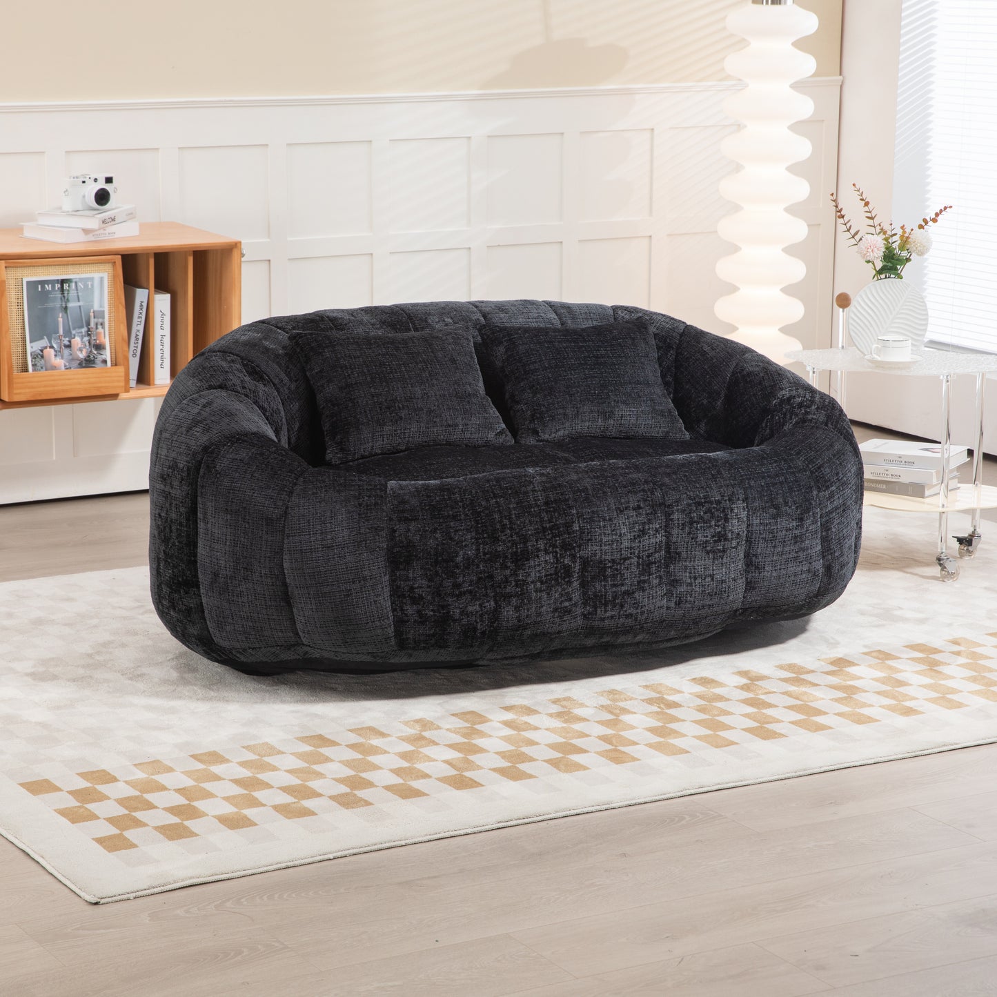 Bean Bag sofa Lazy Sofa Durable Comfort Lounger High Back Bean Bag Chair Couch for Adults and Kids, Indoor & Outdoor, Accent Floor Soft Lounge Chair (Black chenille)