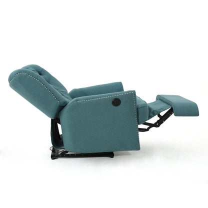 Indulge in Supreme Comfort: Electric Recliner Chair with Elegant Copper Accents and Soft Teal Upholstery