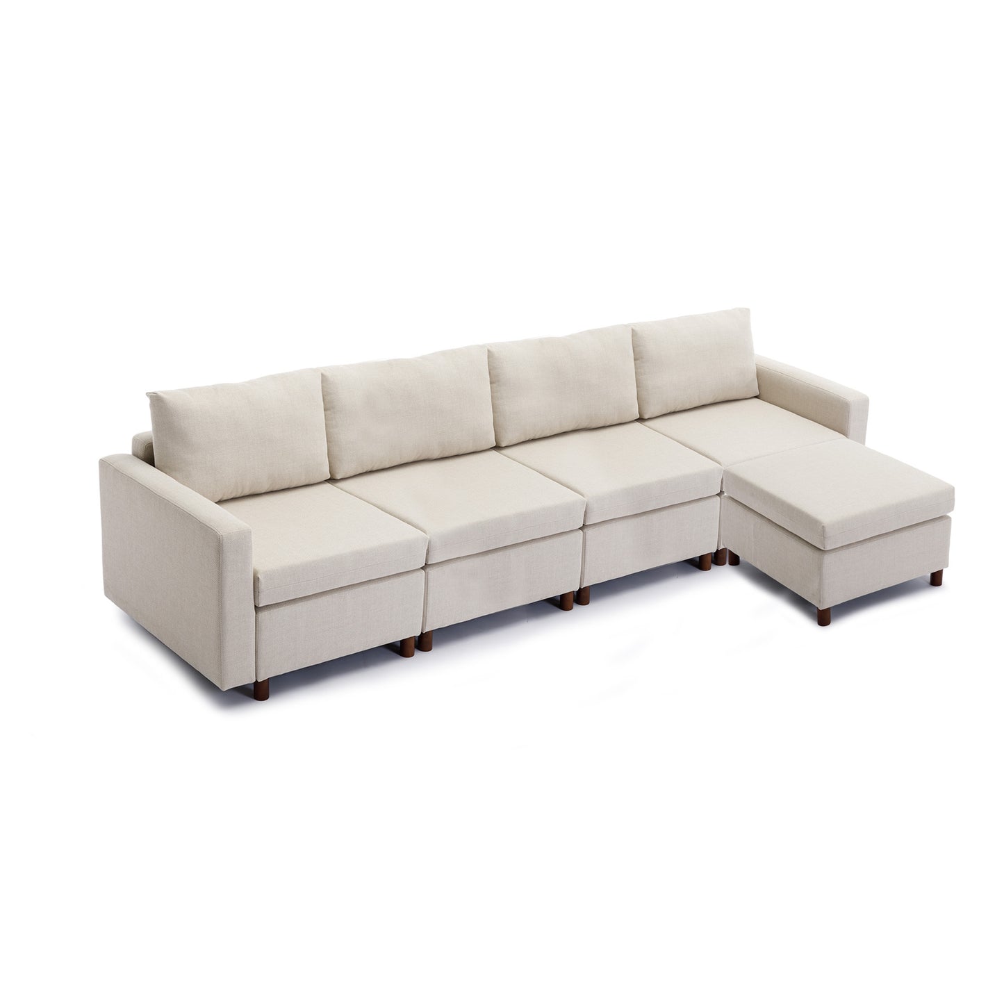 4 Seat Module Sectional Sofa Couch With 1 Ottoman for living room,Seat Cushion and Back Cushion Non-Removable and Non-Washable,Cream