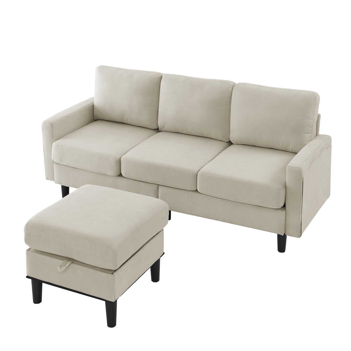 Upholstered Sectional Sofa Couch, L Shaped Couch With Storage Reversible Ottoman Bench 3 Seater for Living Room, Apartment, Compact Spaces, Fabric Beige