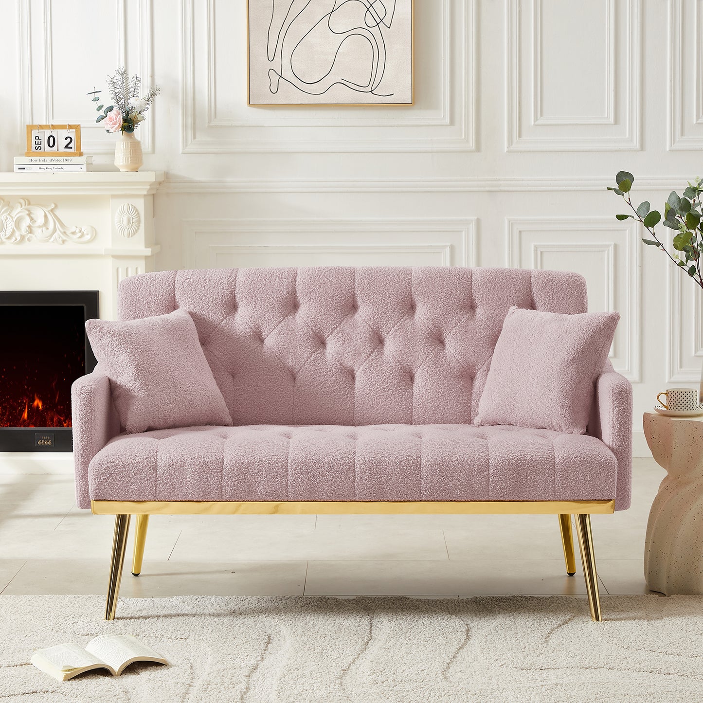 PINK TEDDY FABRIC 2 SEATER SOFA