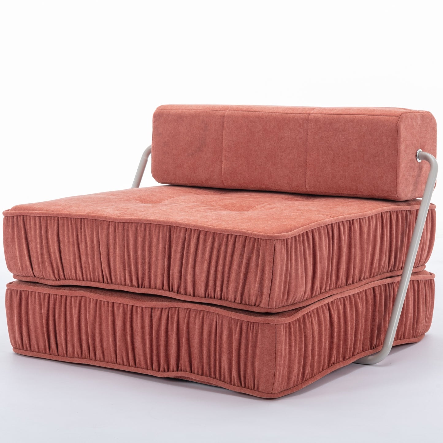 Folding Sofa Bed, Futon Sleeper Chair, Convertible Chair Floor Couch & Sleeping Mattress for Living Room, Guest Room, Home Office, Apartment, Small space, Bed, Removable Back Cushion, Orange, 1 Seat