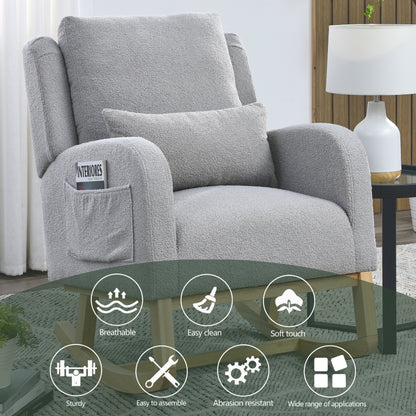 27.5 "W Modern Accent High Back Living Room Casual Armchair Rocker with One Lumbar Pillow, Two Side Pockets,Teddy.