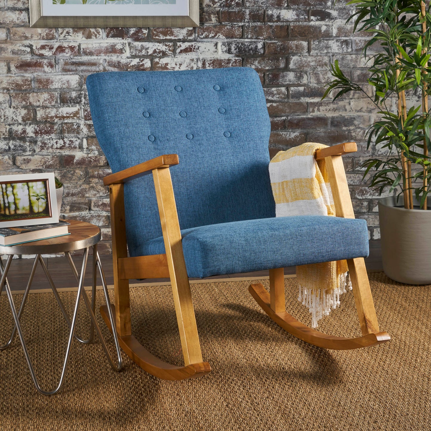 Blue Fabric Upholstered Rocking Chair