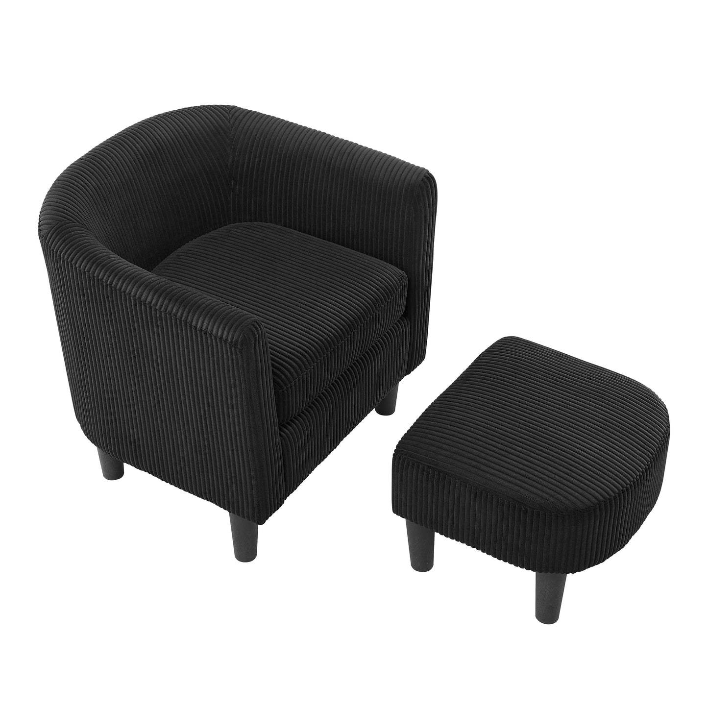 Modern Accent Chair,Upholstered Arm Chair Linen Corduroy Single Sofa Chair with Ottoman Foot Rest Comfy Armchair for Living Room Bedroom and Office,Black