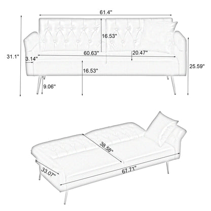 67.71 Inch Faux leather sofa bed with adjustment armres