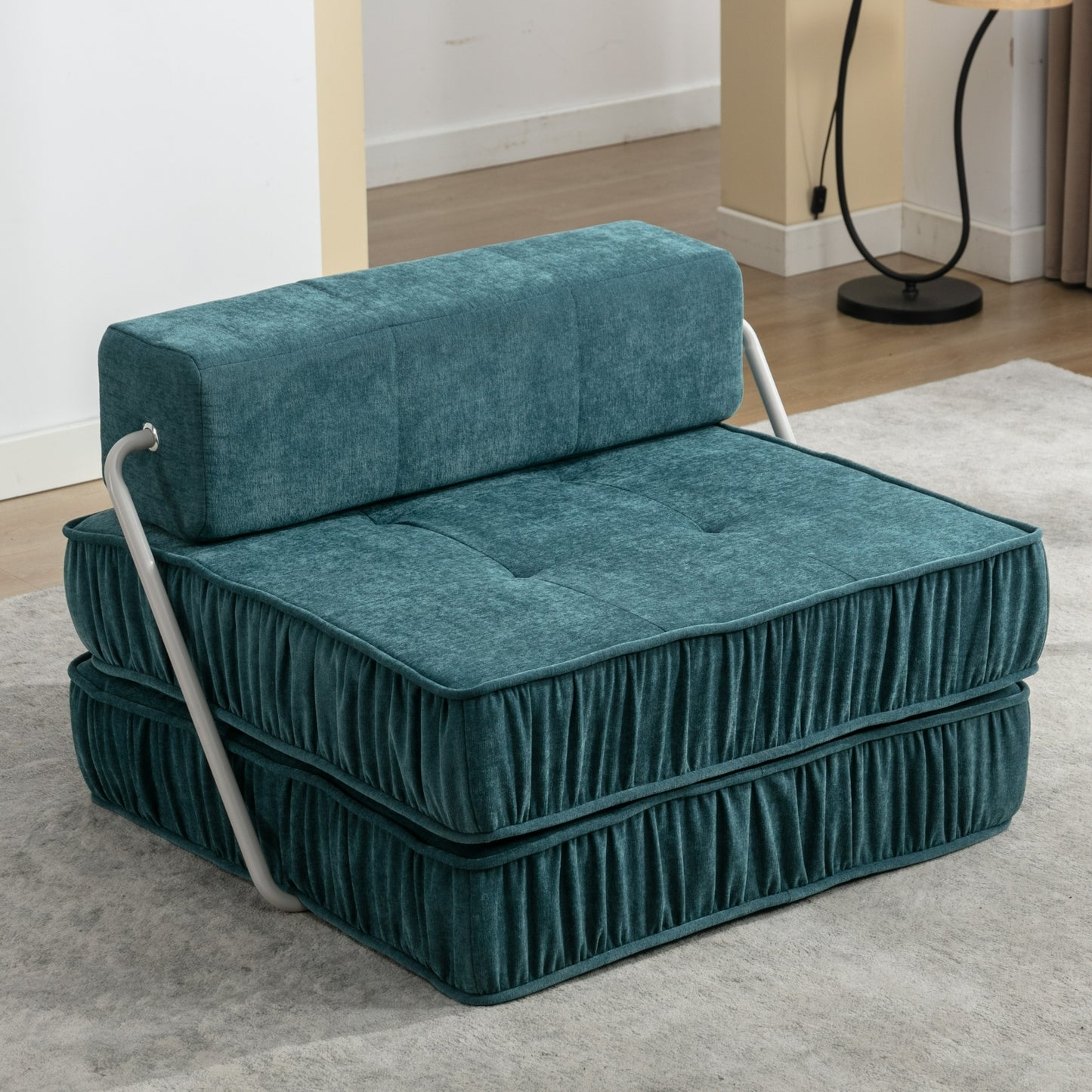 Folding Sofa Bed, Futon Sleeper Chair, Convertible Chair Floor Couch & Sleeping Mattress for Living Room, Guest Room, Home Office, Apartment, Small space, Bed, Removable Back Cushion, Green, 1 Seat