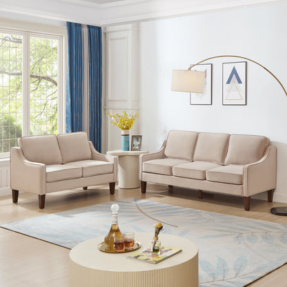 Modern Loveseat sofa for Living Room, Upholstered Velvet Small Couch with Wooden Legs for Livingroom Bedroom, Taupe