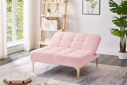 Convertible single sofa bed futon with gold metal legs teddy fabric