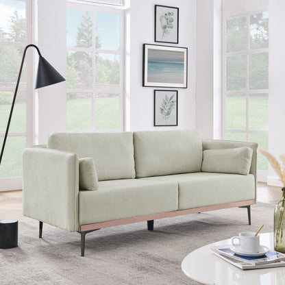 Modern Sofa 3-Seat Couch with Stainless Steel Trim and Metal Legs for Living Room, Linen Beige