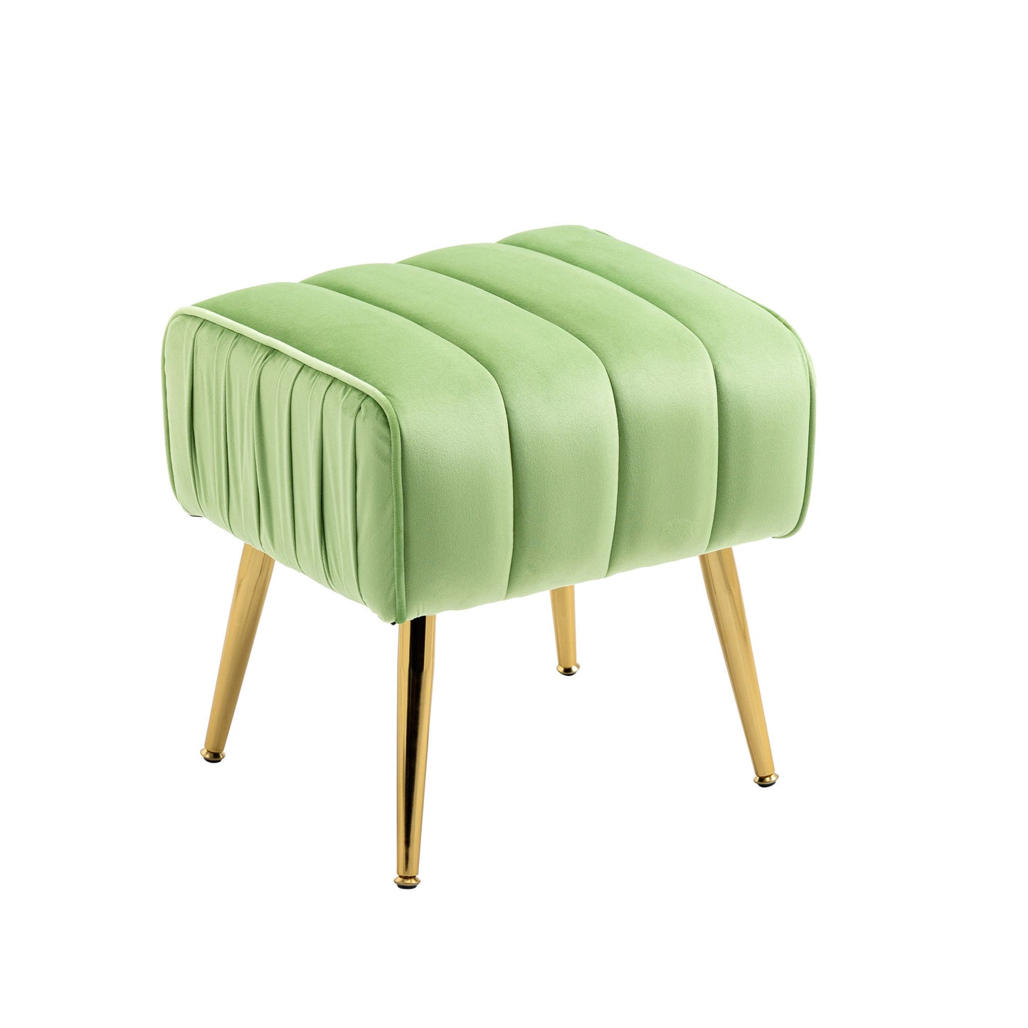 Velvet Accent Chair with Ottoman, Modern Tufted Barrel Chair Ottoman Set for Living Room Bedroom, Golden Finished, Grass Green