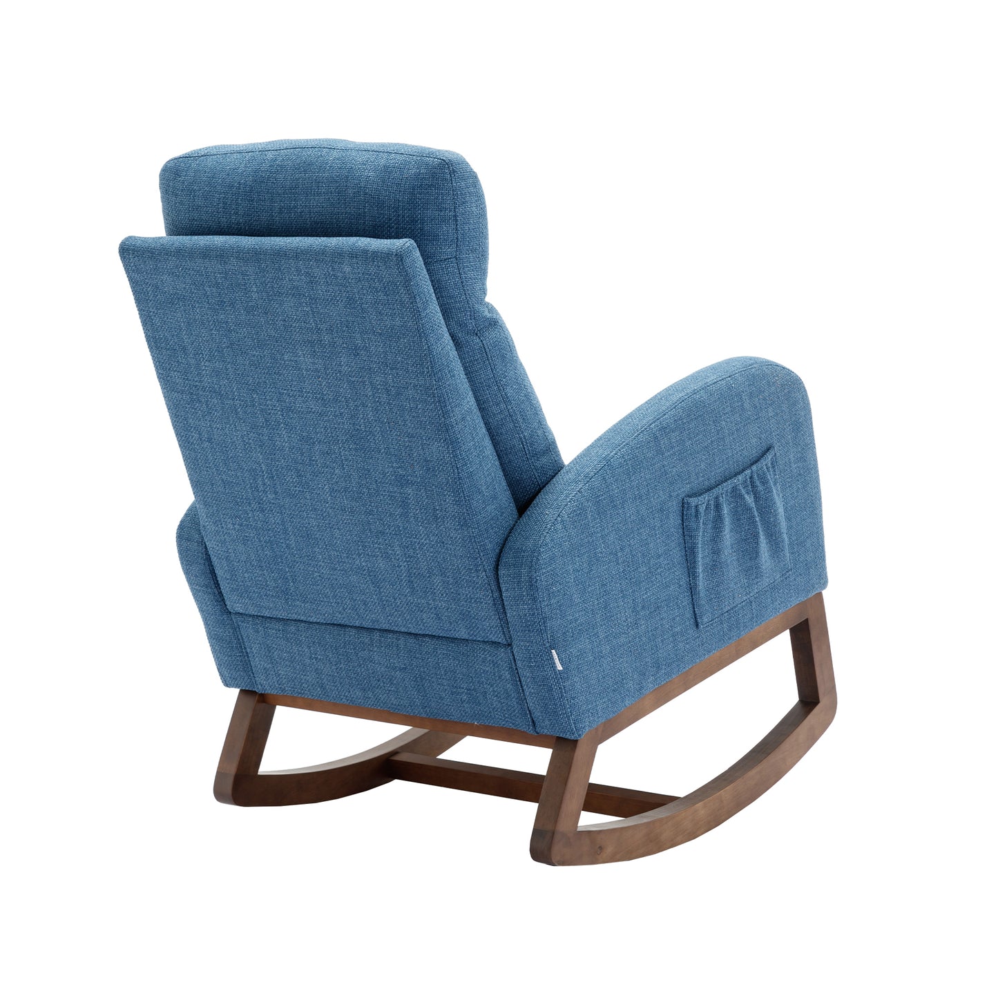 Rocking Chair, Modern Glider Chair, Recliner Armchair with Wood Legs and Side Pocket, Nursery Rocking Accent Chair with High Back for Living Room Bedroom (Blue linen)