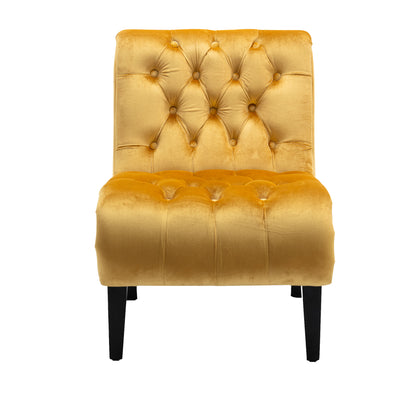 Modern Velvet Armless Accent Living Room Chair / Leisure Chair,Upholstered Fabric Button Comfortable Chair with Wooden Legs for Bedroom, Living Room, Office (Mustard Velvet)