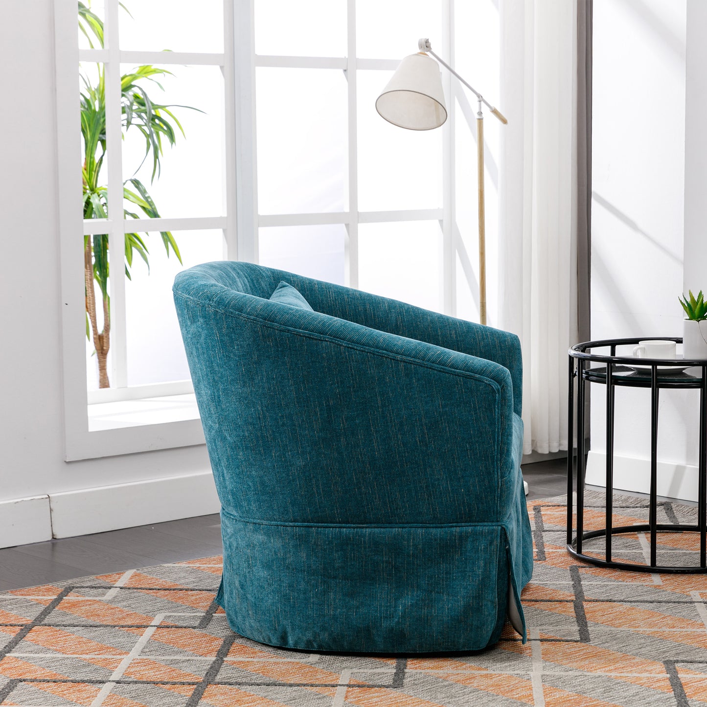 360-degree Swivel Accent Armchair Linen Blend Green