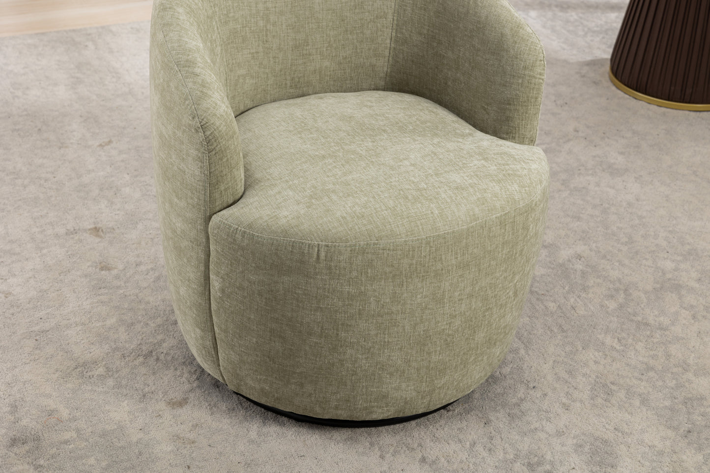 037-Chenille Fabric Swivel Accent Armchair Barrel Chair With Black Powder Coating Metal Ring,Light Green