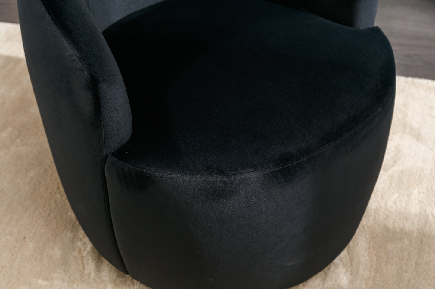 Velvet Fabric Swivel Accent Armchair Barrel Chair With Black Powder Coating Metal Ring,Black