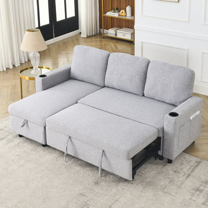 78.7"Comfortable Linen L-Shaped Combo Sofa Sofa Bed, Living Room Furniture Sets for Tight Spaces, Reversible Sleeper Combo Sofa with Pullout Bed,Reversible Sofa Bed for Living Room, Office, Apartmen