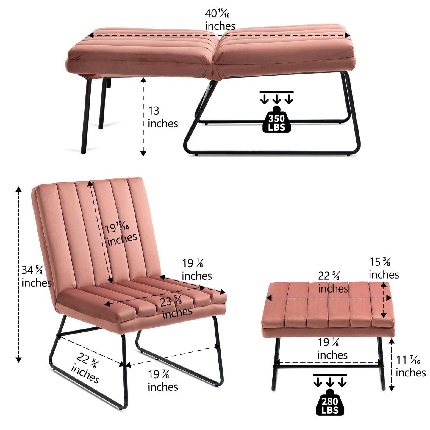 Pink Modern Lazy Lounge Chair, Contemporary Single Leisure Upholstered Sofa Chair Set