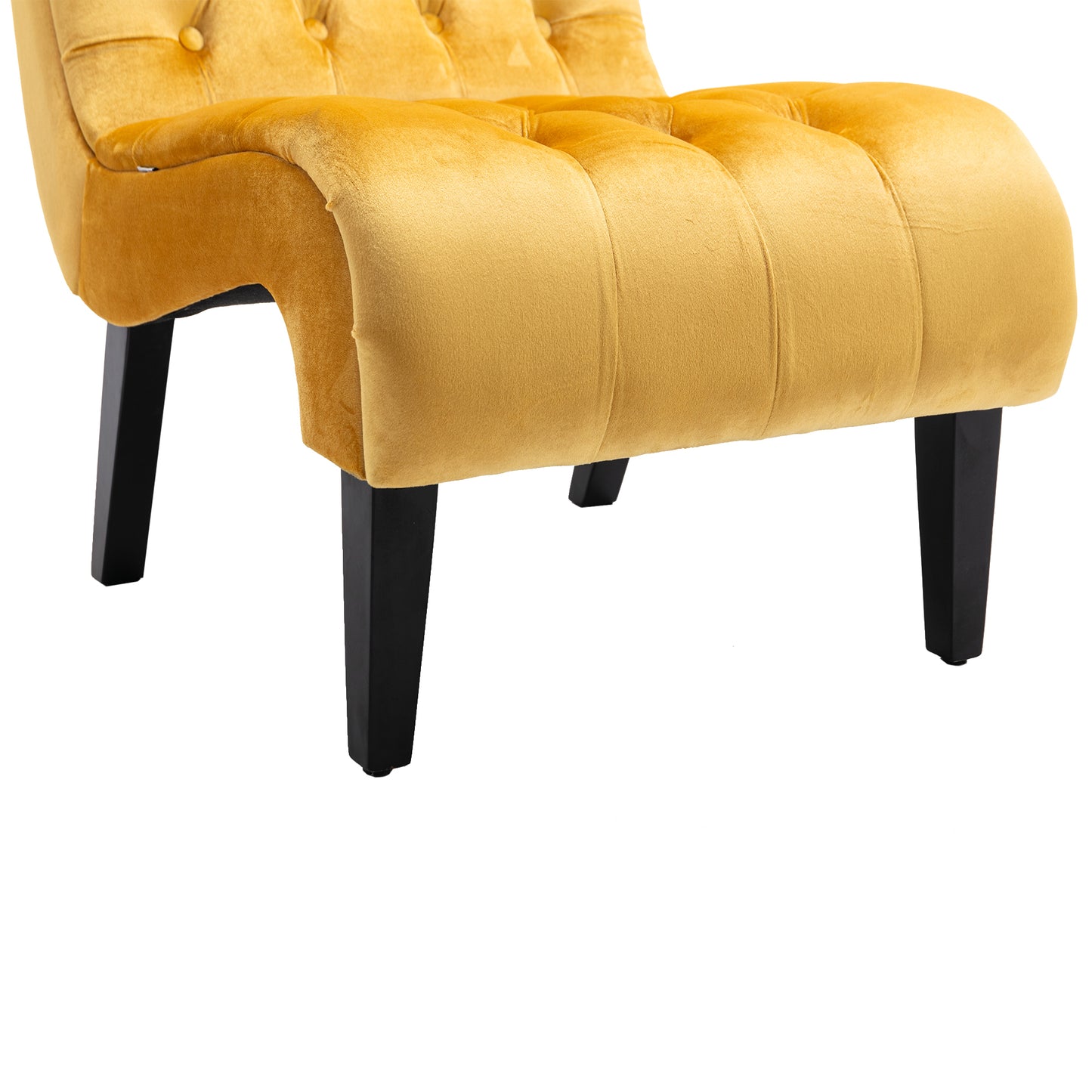 Modern Velvet Armless Accent Living Room Chair / Leisure Chair,Upholstered Fabric Button Comfortable Chair with Wooden Legs for Bedroom, Living Room, Office (Mustard Velvet)