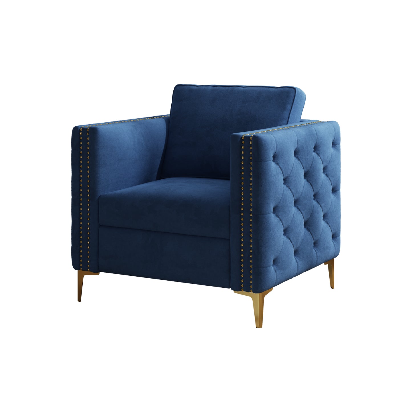 Accent Chair for Living Room Upholstered Arm Chair with Metal Legs Navy Blue Velvet