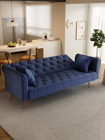 71-inch convertible love seat sofa, American retro blue velvet material, suitable for small living room, bedroom, office