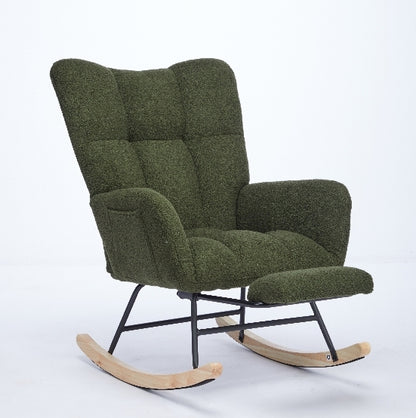 Modern Nursery Rocking Chair, Upholstered Glider Chair with High Backrest, Rocker Accent Armchair with Solid Wood Legs for Nursery Bedroom Living Room DRAK GREEN