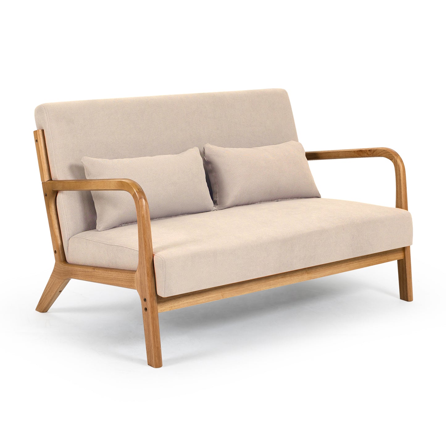 Leisure Chair with Solid Wood Armrest and Feet, Mid-Century Modern Accent Sofa,2 seat