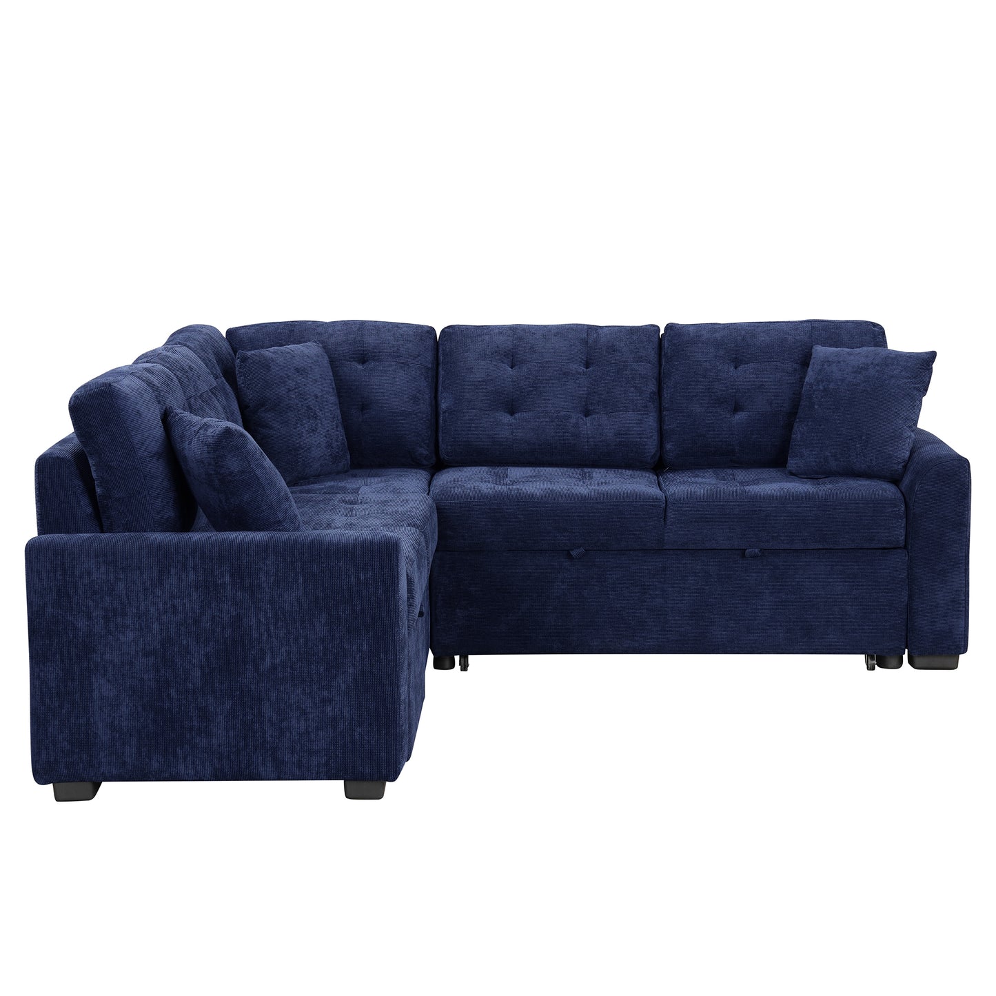 82.6" L-shape Sofa Bed Pull-out Sleeper Sofa with Wheels, USB Ports, Power Sockets for Living Room, Navy Blue