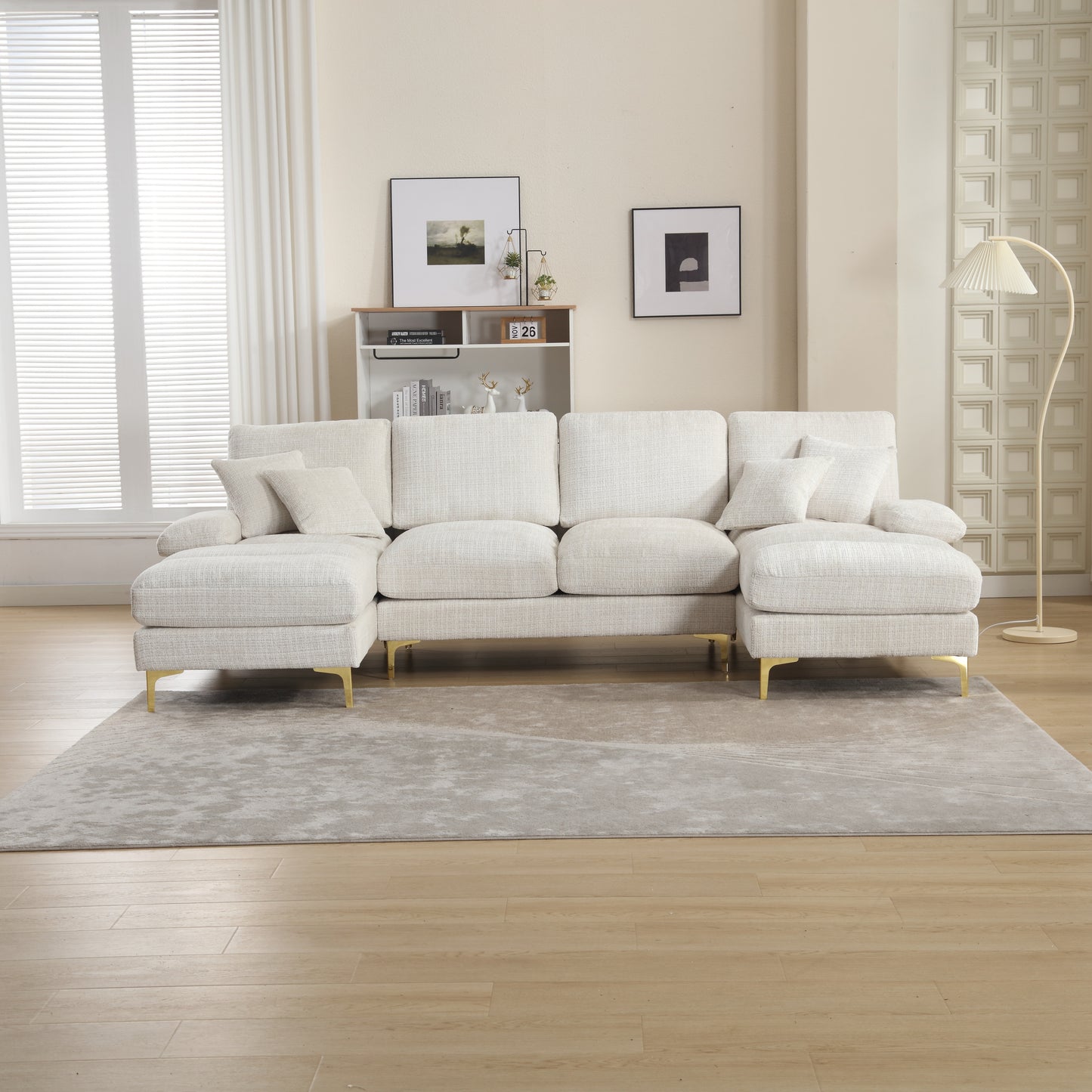 Modern Large chenille Fabric U-Shape Sectional Sofa