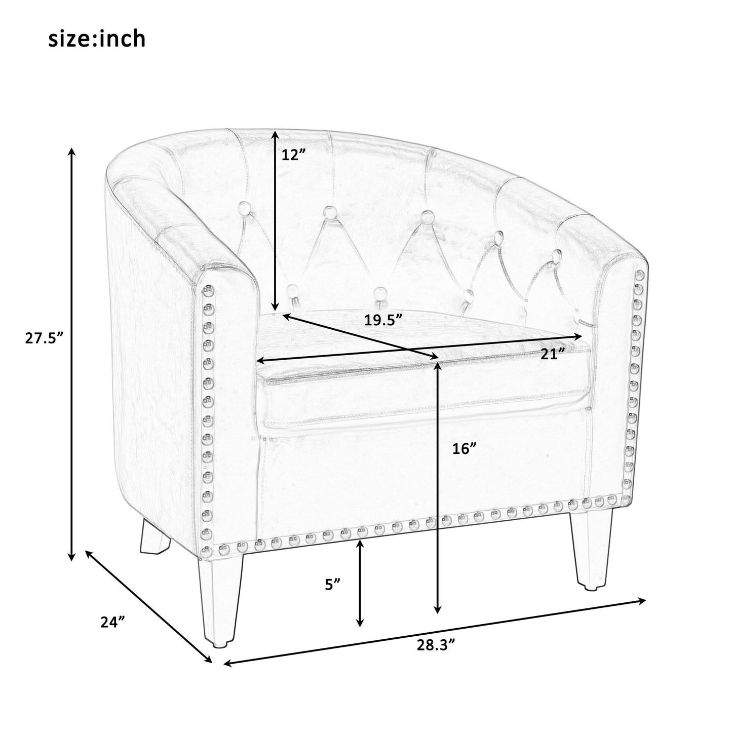 Linen Fabric Tufted Barrel ChairTub Chair for Living Room Bedroom Club Chairs