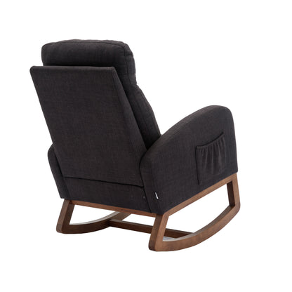 Rocking Chair, Modern Glider Chair, Recliner Armchair with Wood Legs and Side Pocket, Nursery Rocking Accent Chair with High Back for Living Room Bedroom (Black linen)