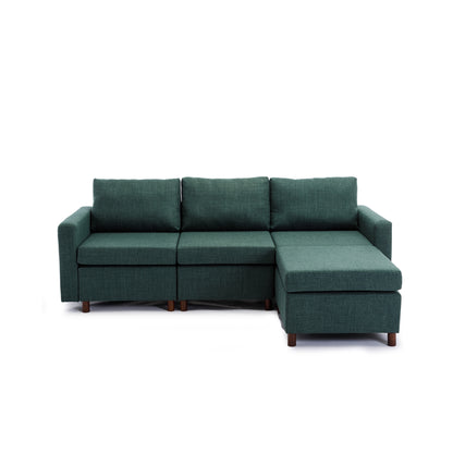 3 Seat Module Sectional Sofa Couch With 1 Ottoman for living room,Seat Cushion and Back Cushion Non-Removable and Non-Washable,Green