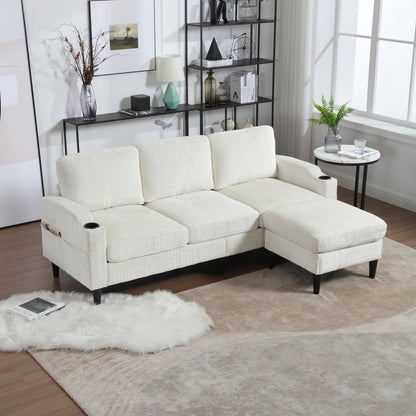 Sofa for three, solid wood frame, Chenille fabric, side pocket, with two cup holders, footstool with storagestorage sofa /Living room sofa cozy sectional sofa