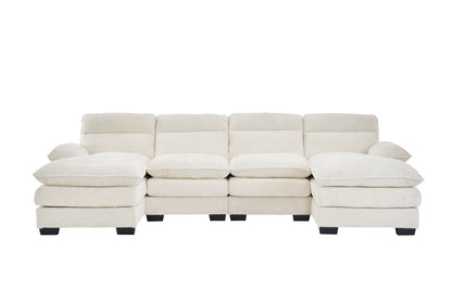 U-shaped profile sofa, including two single seats and two chaise, modular sofa, Chenille sofa,White