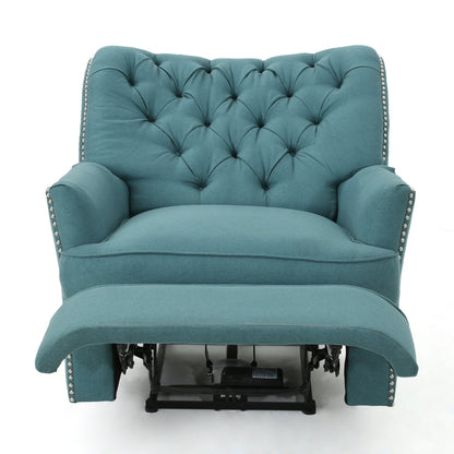 Indulge in Supreme Comfort: Electric Recliner Chair with Elegant Copper Accents and Soft Teal Upholstery