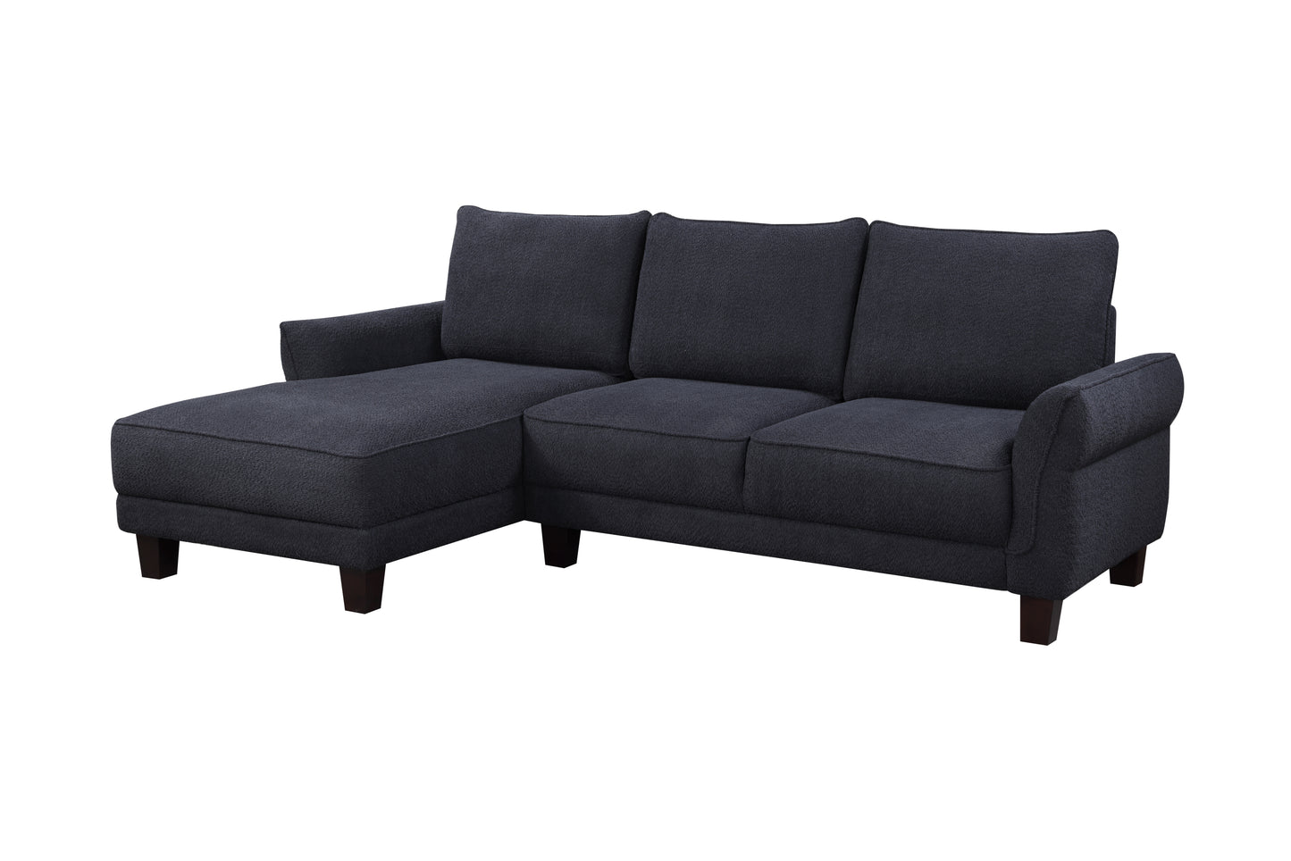 96" Black Sherpa Sectional Sofa with Left-Facing Chaise