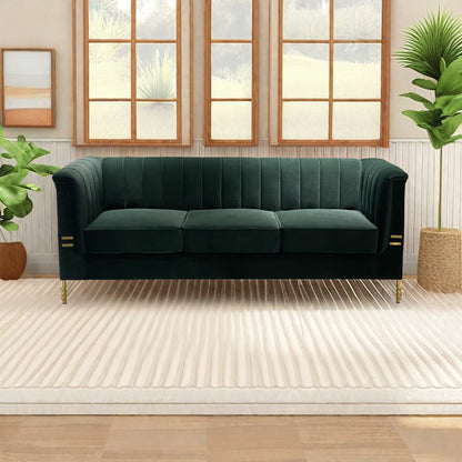 82.67'' W Velvet Sofa, Mid-Century Sofa Furniture Chesterfield Couch for Living Room (Sofa, Green)