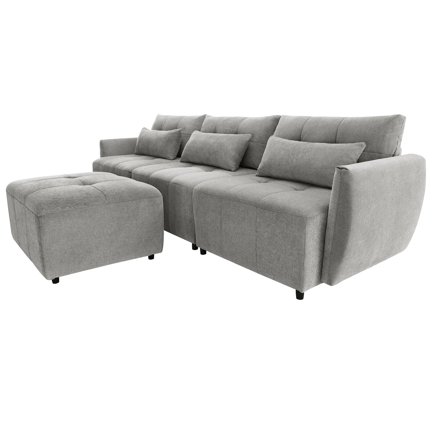 113.3" Convertible Sectional Sofa Couch 3-Seat L-Shaped Sofa with Movable Ottoman and USB for Apartment, Living Room, Bedroom, Grey