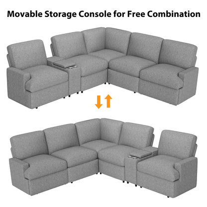 104'' Power Recliner Corner Sofa Home Theater Reclining Sofa Sectional Couches with Storage Box, Cup Holders, USB Ports and Power Socket for Living Room, Grey