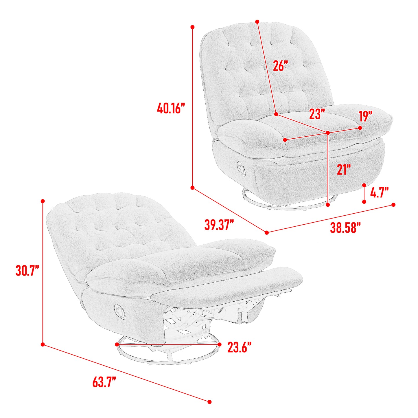 360° Swivel Recliner Adjustable Chair Chenille Glider Swivel Reclining Sofa Chair with Black Metal Round Base - Green