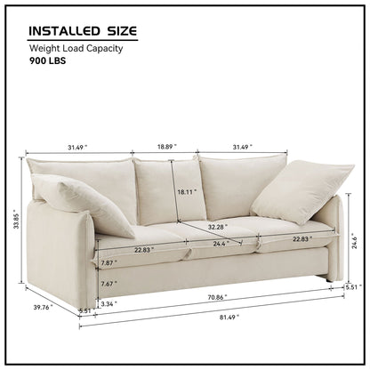 Mid-century Sofa 3 Seater Cozy Couch for Living room Apartment Lounge Bedroom, Beige