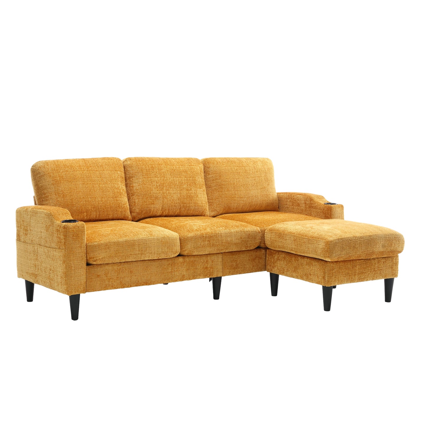 Sofa for three, solid wood frame, Chenille fabric, side pocket, with two cup holders, footstool with storagestorage sofa /Living room sofa cozy sectional sofa