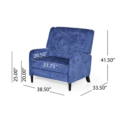 Oversized Textured Fabric Pushback Recliner, Navy Blue and Dark Brown