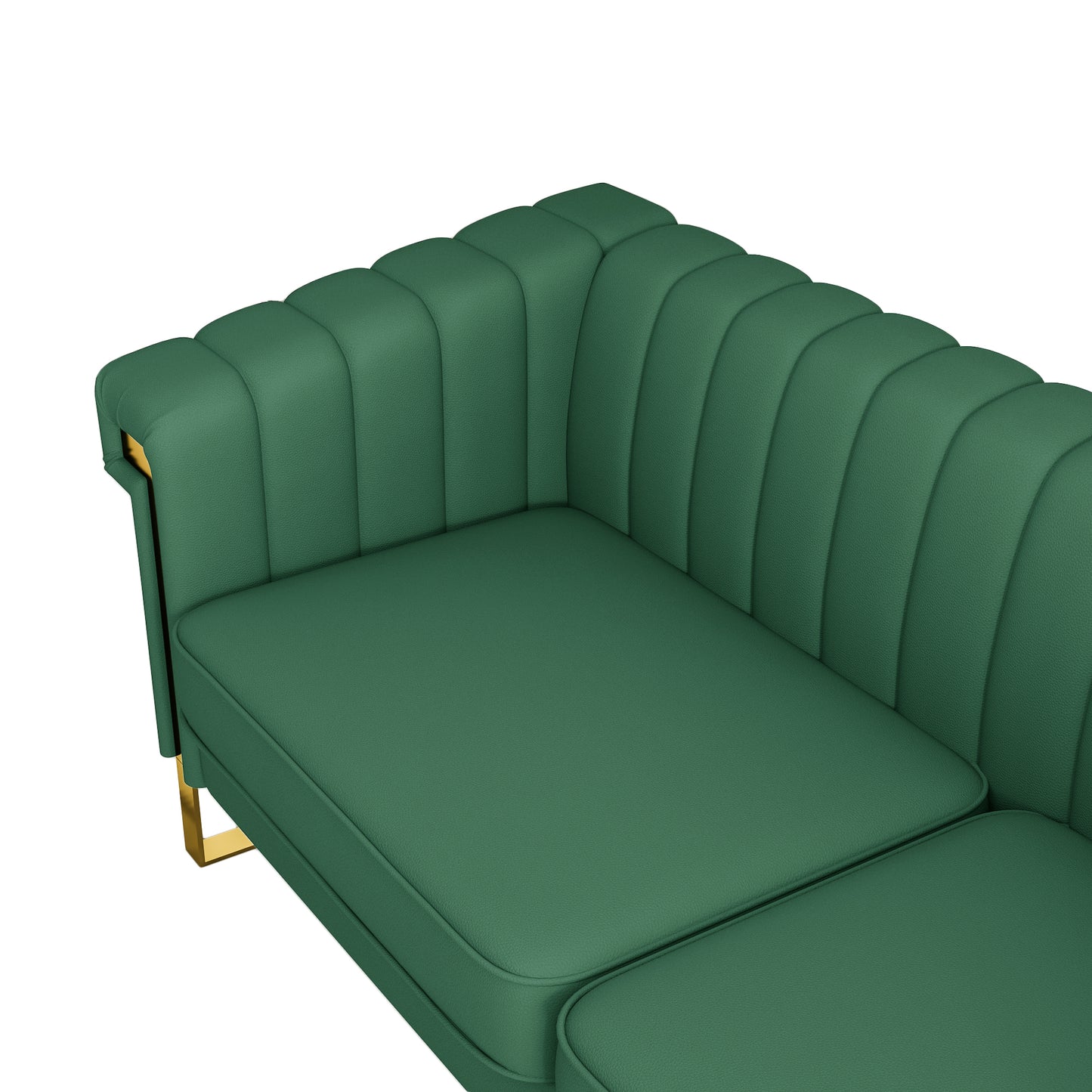 SOFA Modern Green PU Sofa with Gold Accents - Sleek Channel-Tufted Upholstery, 3-Seat Couch for Living Room and Office Decor