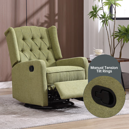 Rocking Recliner Chair,360 Degree Swivel Nursery Rocking Chair,Glider Chair,Modern Small Rocking Swivel Recliner Chair for Bedroom,Living Room Chair Home Theater Seat (Ovive Green)