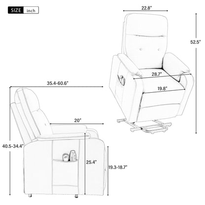 Massage Recliner Chair Electric Power Lift Chairs with Side Pocket, Adjustable Massage and Heating Function for Adults and Seniors, Squirrel grey